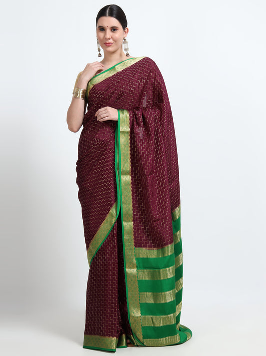 Maroon Body With Green Pallu Pure Mysore Silk Crepe (MC-MS 8)