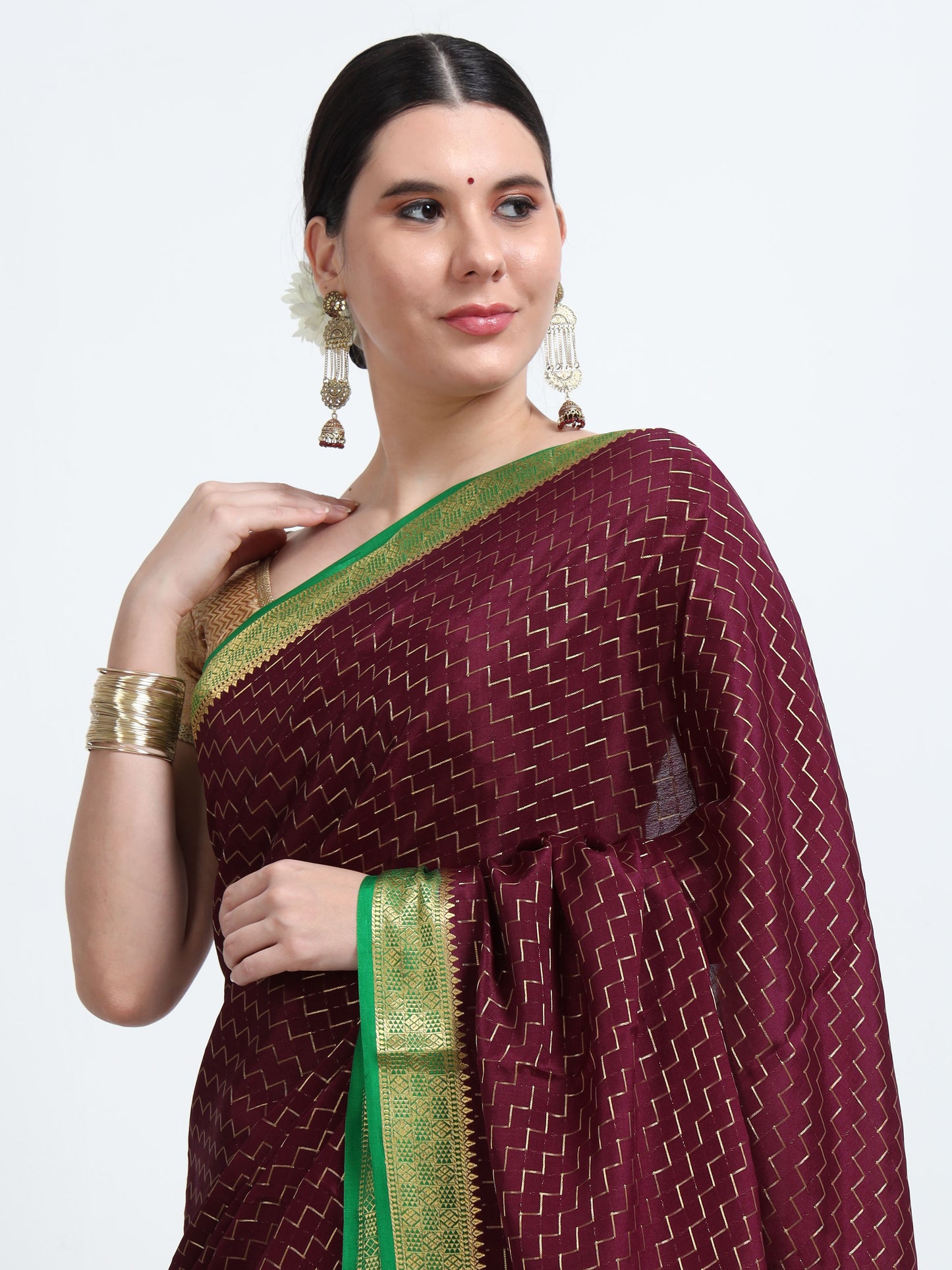Maroon Body With Green Pallu Pure Mysore Silk Crepe ( MC-MS 8 )