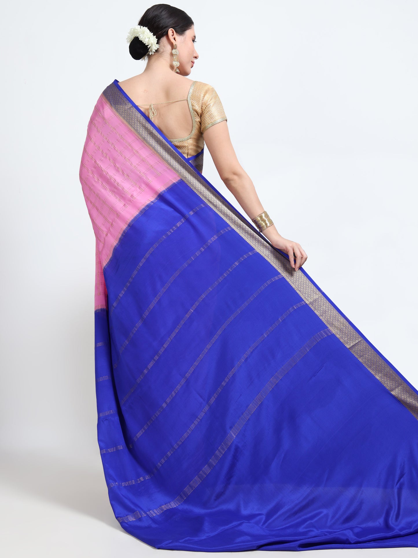 Pink Body With Royal Blue Pallu Pure Mysore Silk Crepe ( MC-MS 7 )