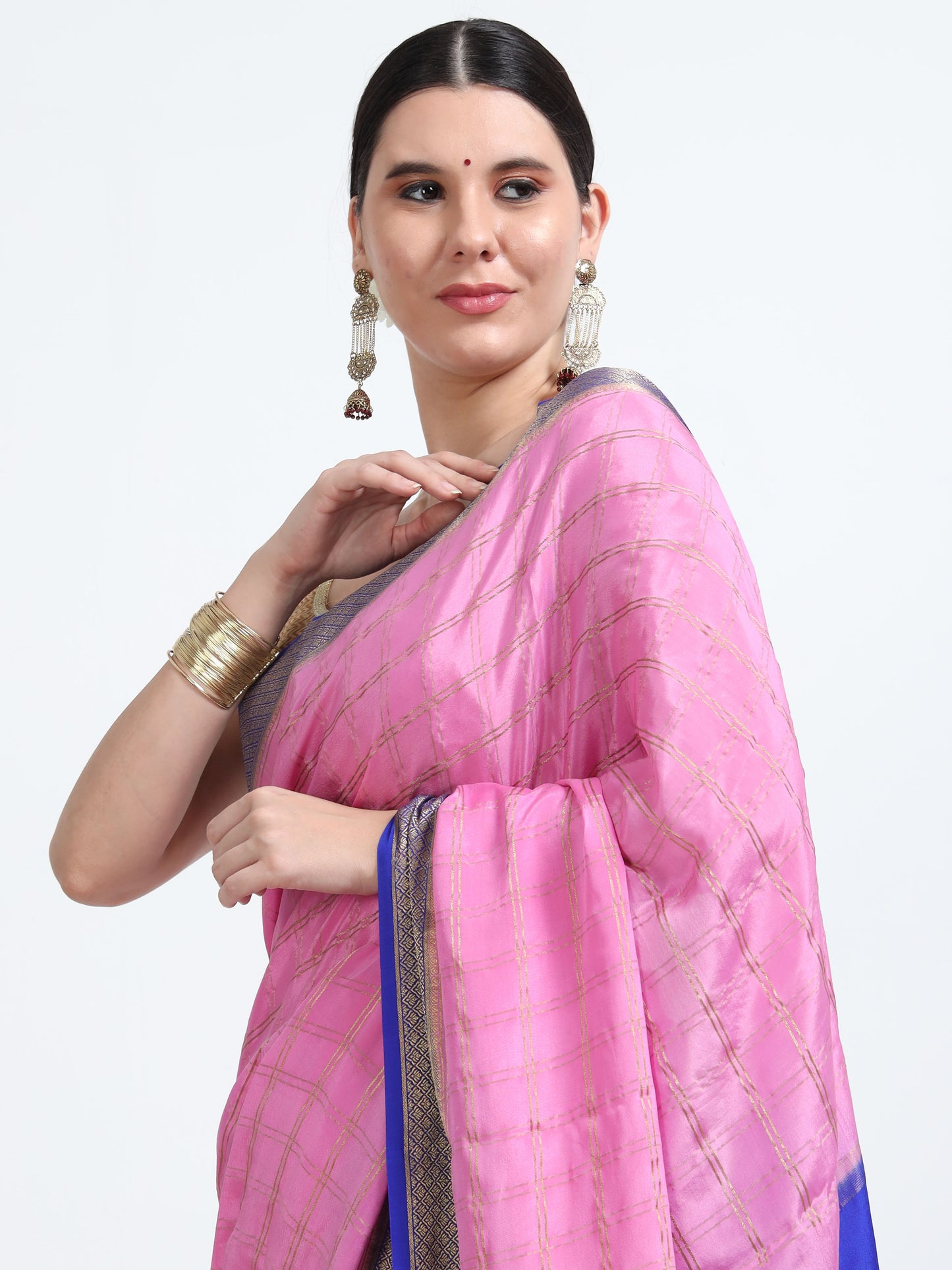 Pink Body With Royal Blue Pallu Pure Mysore Silk Crepe ( MC-MS 7 )