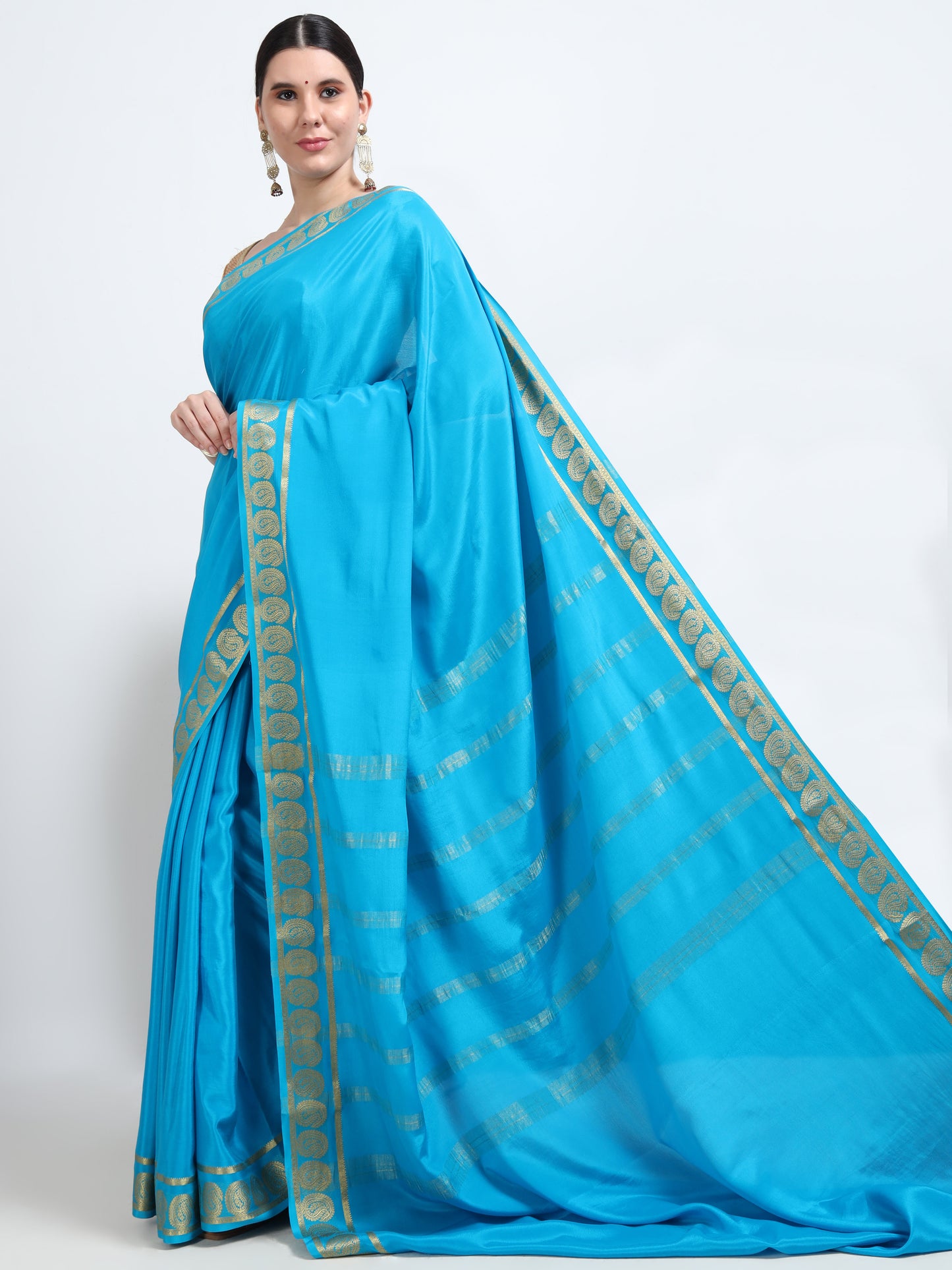 Sky Blue Body With Sky Blue Self Pallu Pure Mysore Silk Crepe ( MC-MS 5 )