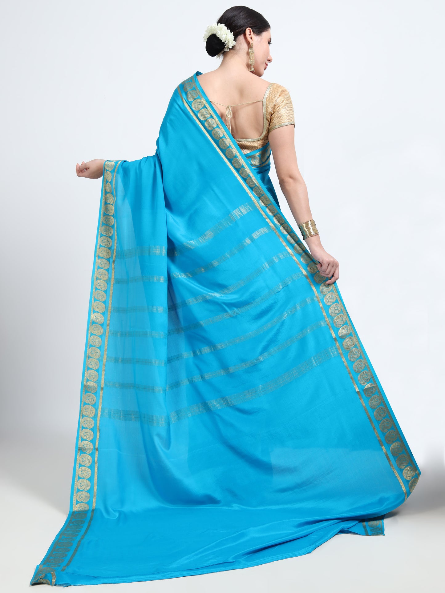 Sky Blue Body With Sky Blue Self Pallu Pure Mysore Silk Crepe ( MC-MS 5 )