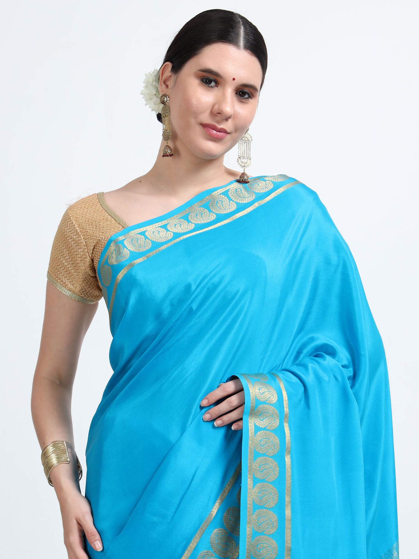 Sky Blue Body With Sky Blue Self Pallu Pure Mysore Silk Crepe ( MC-MS 5 )