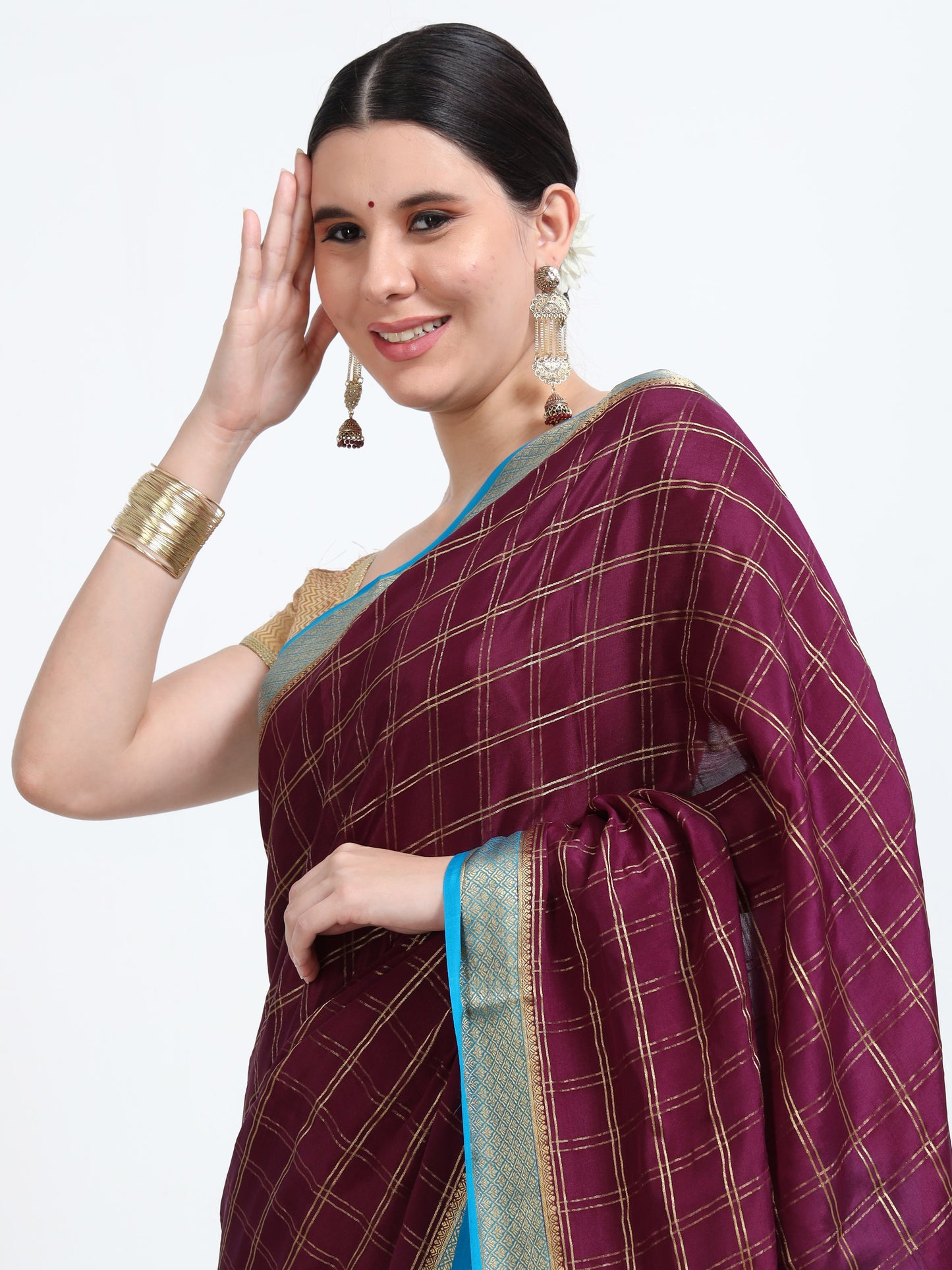 Off Wine Body With Sky Blue Pallu Pure Mysore Silk Crepe ( MC-MS 7 )