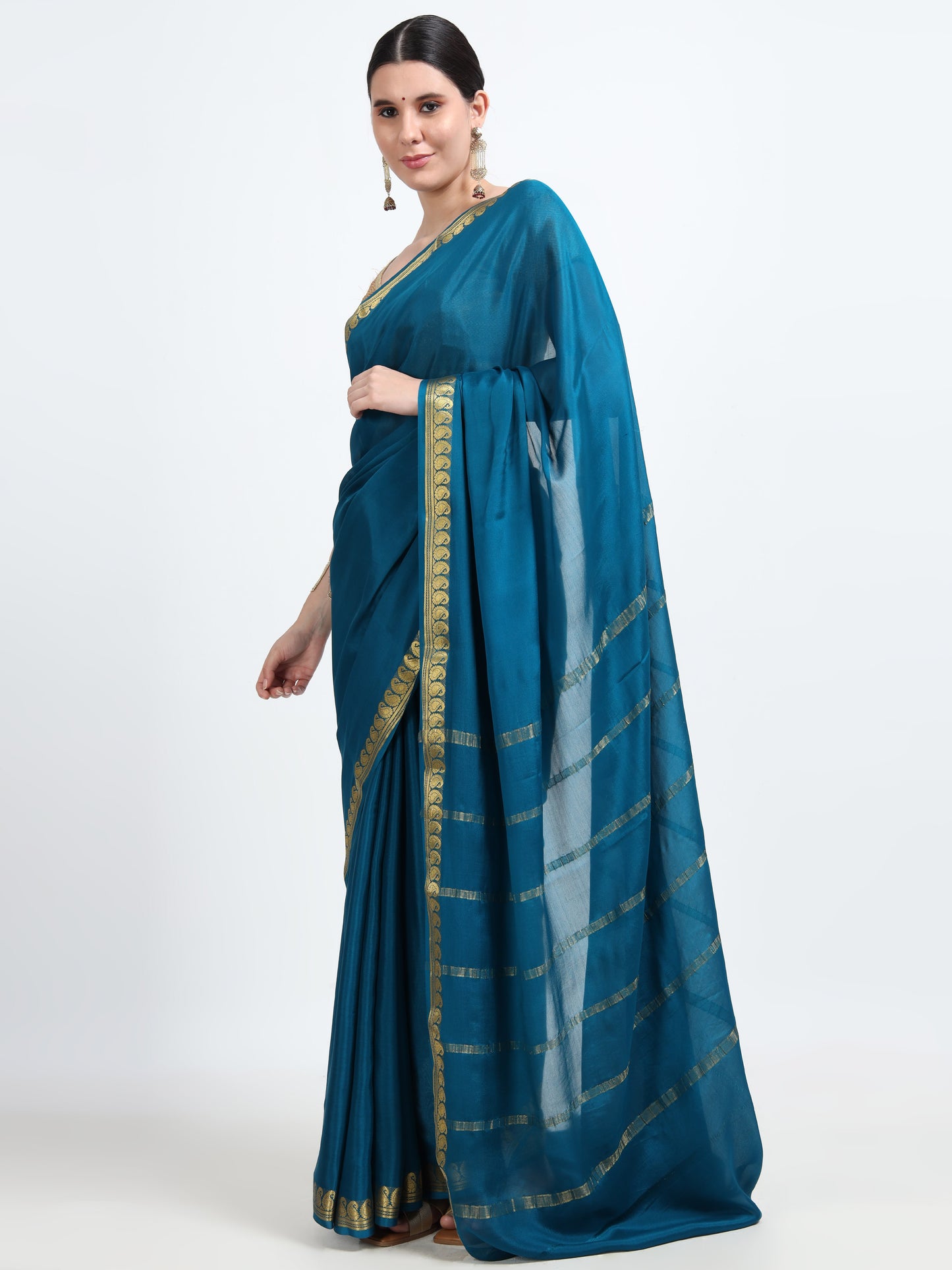 Peacock Green Body With Peacock Green Self Pallu Pure Mysore Silk Crepe ( MC-MS 11 )