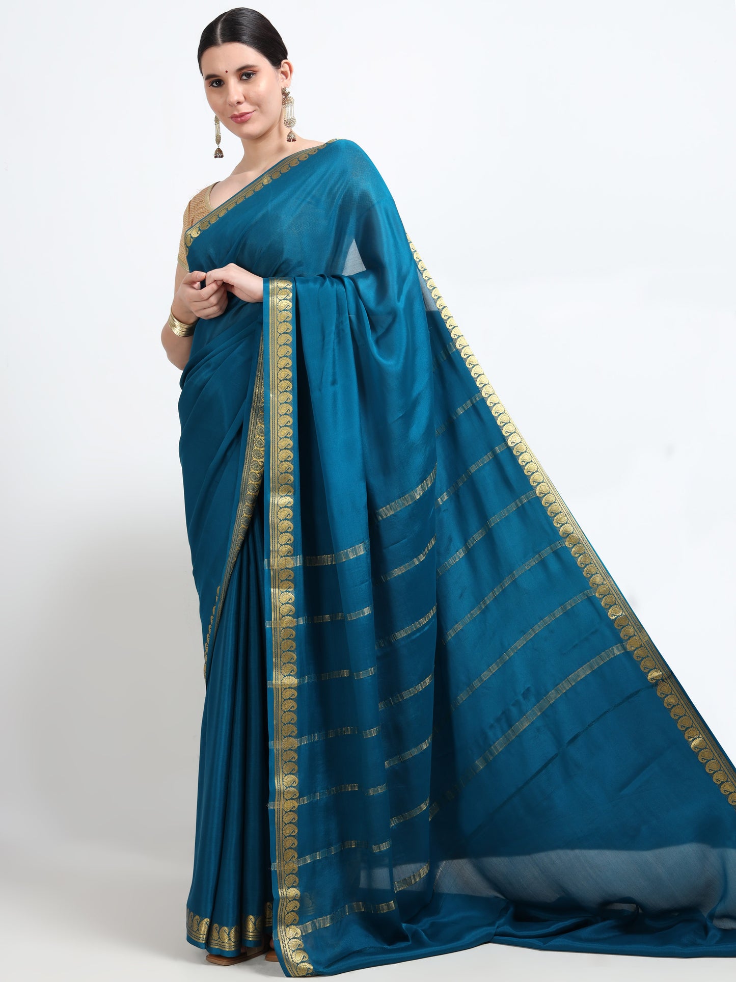 Peacock Green Body With Peacock Green Self Pallu Pure Mysore Silk Crepe ( MC-MS 11 )