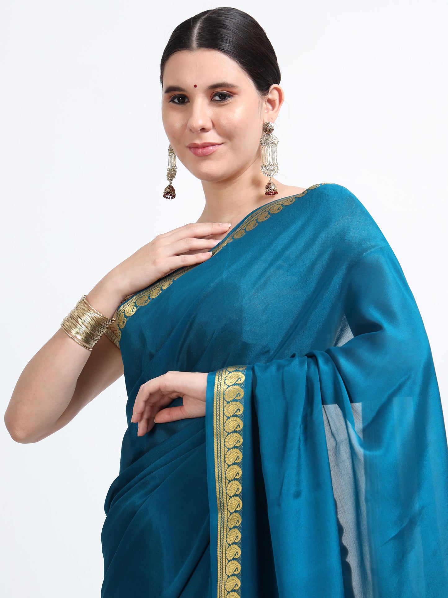 Peacock Green Body With Peacock Green Self Pallu Pure Mysore Silk Crepe ( MC-MS 11 )