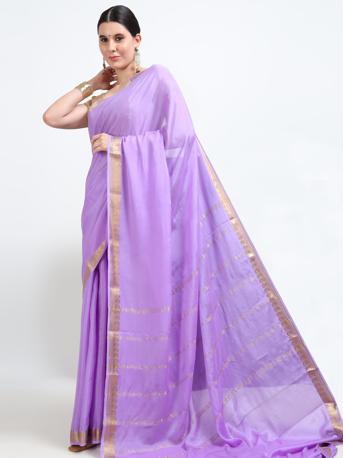 Lavender Body With Lavender Self Pallu Pure Mysore Silk Crepe ( MC-MS 11 )