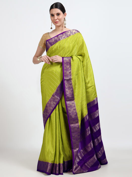 Olive Green Body With Majenta Pallu Pure Mysore Silk Crepe ( MC-MS 8 )