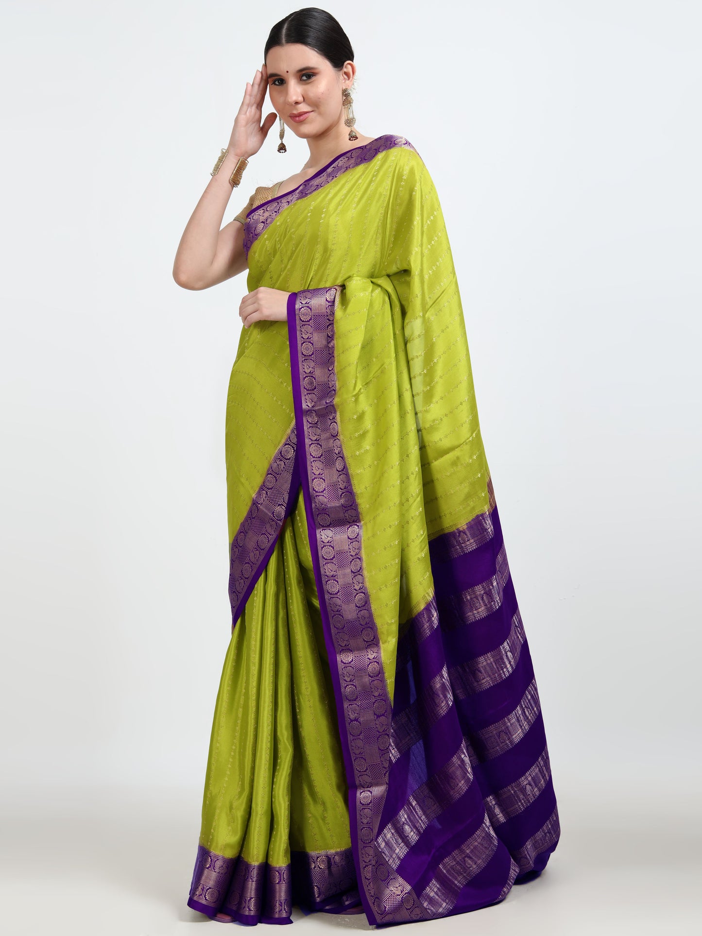 Olive Green Body With Majenta Pallu Pure Mysore Silk Crepe ( MC-MS 8 )