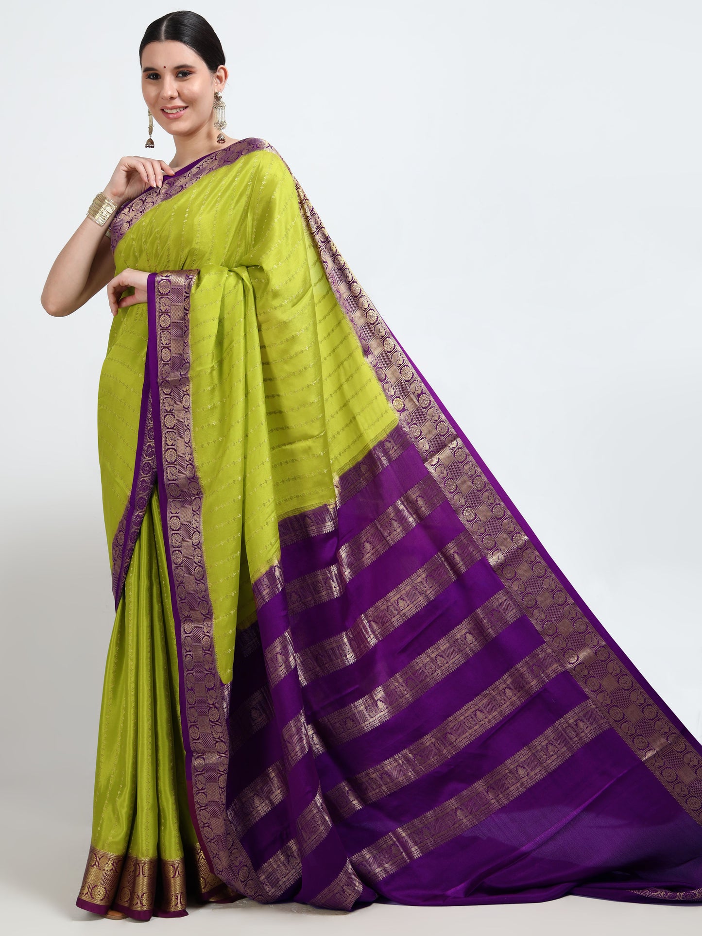 Olive Green Body With Majenta Pallu Pure Mysore Silk Crepe ( MC-MS 8 )