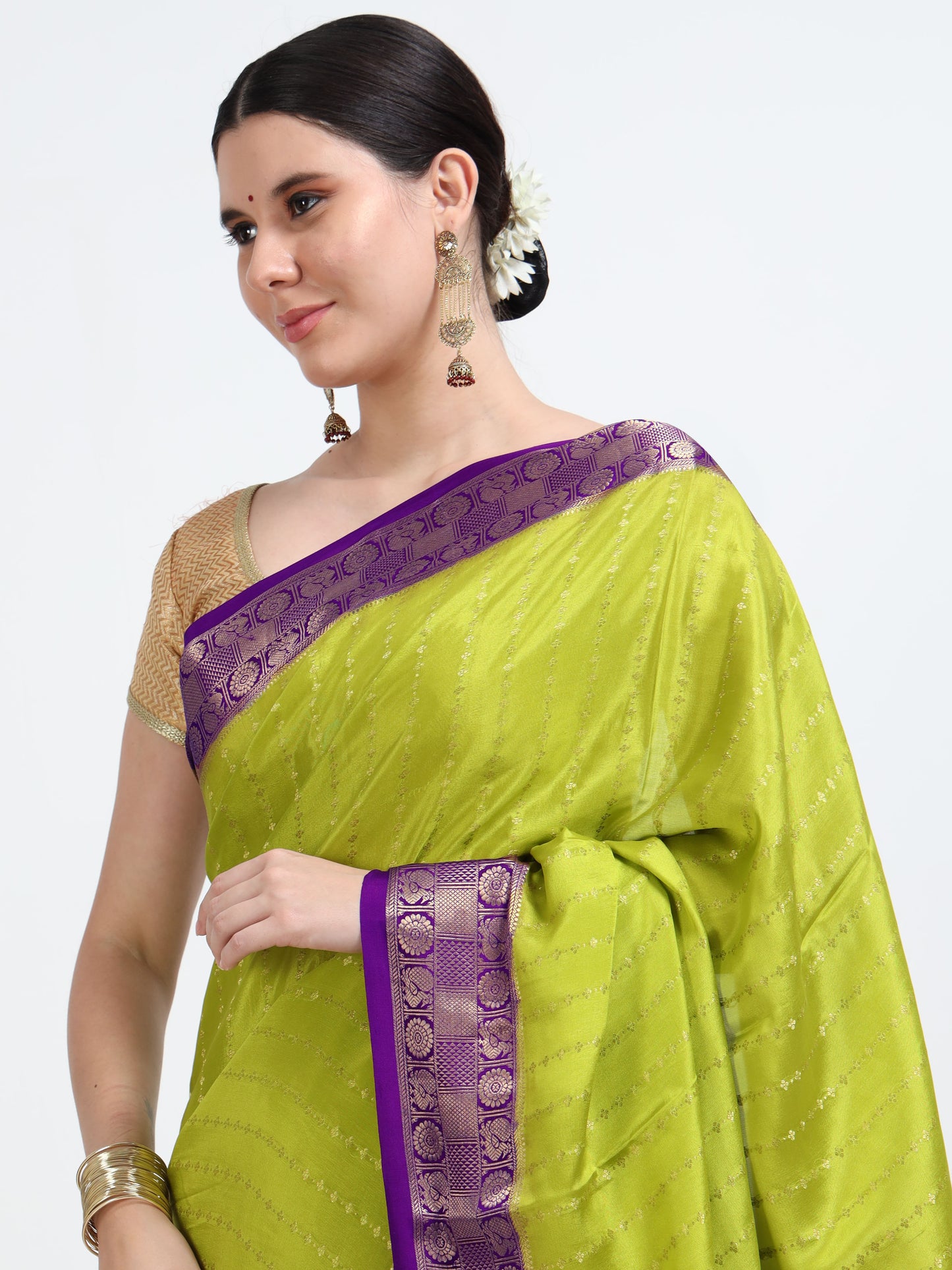 Olive Green Body With Majenta Pallu Pure Mysore Silk Crepe ( MC-MS 8 )