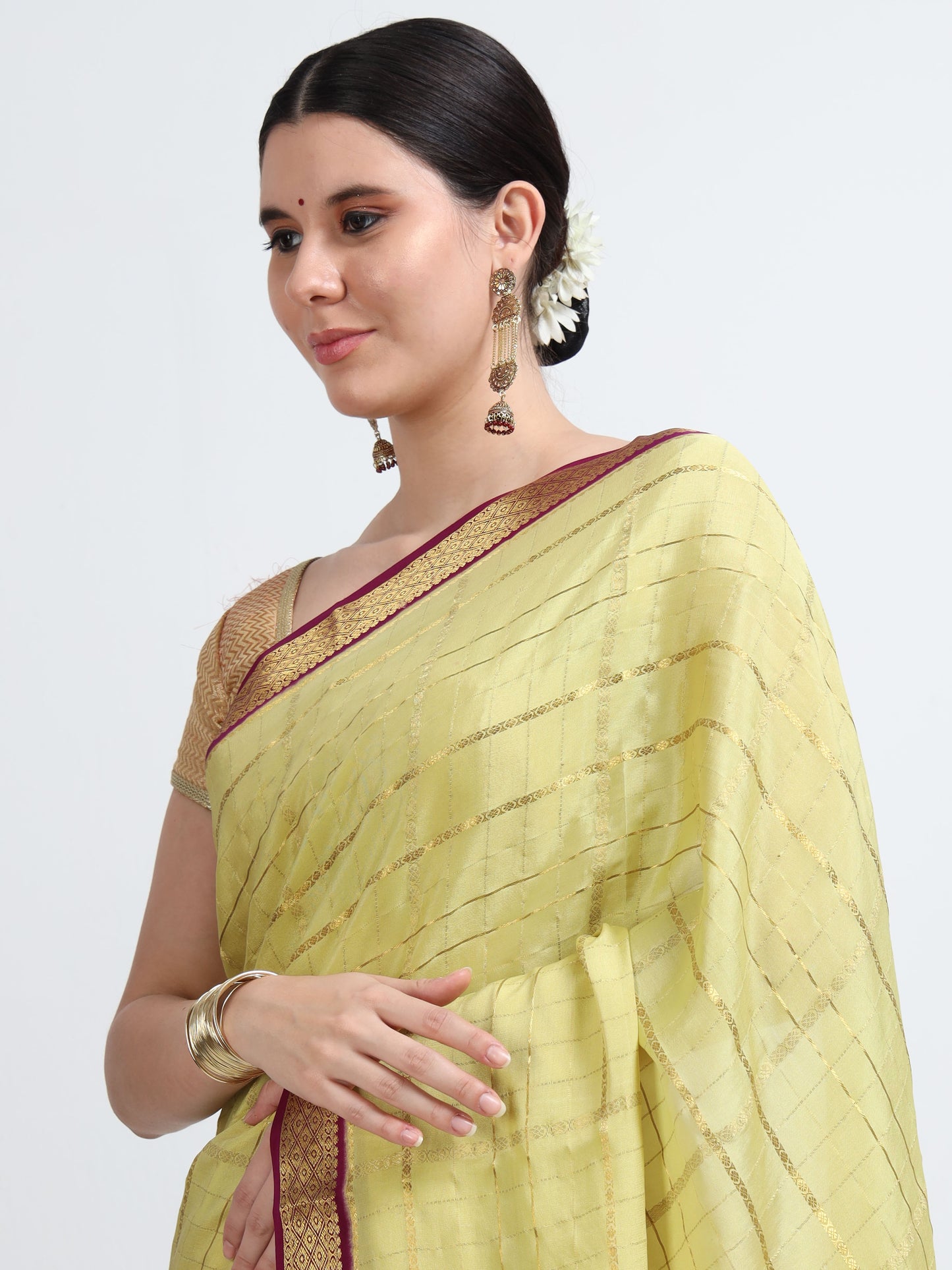 Pastel Pale Green Body With Majenta Pallu Pure Mysore Silk Crepe ( MC-MS 6 )