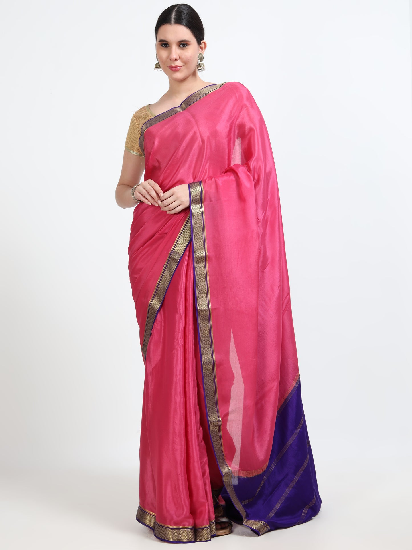 Dark Pink Body With Violet Pallu Pure Mysore Silk Crepe ( MC-MS 1 )