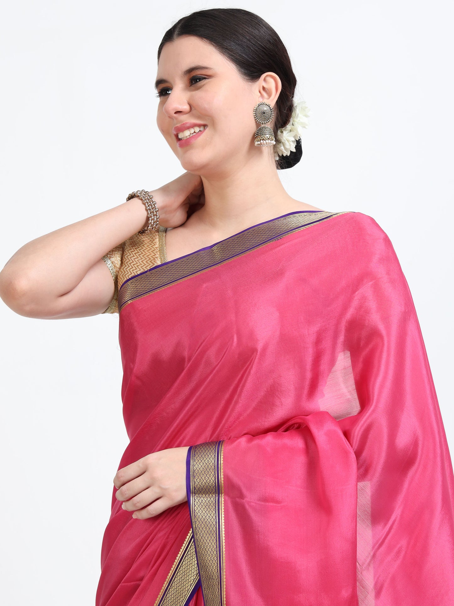 Dark Pink Body With Violet Pallu Pure Mysore Silk Crepe ( MC-MS 1 )