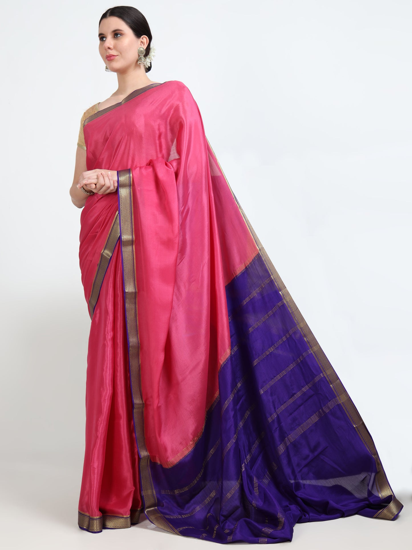 Dark Pink Body With Violet Pallu Pure Mysore Silk Crepe ( MC-MS 1 )