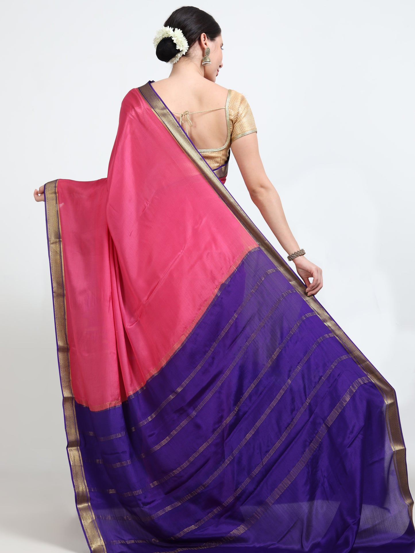 Dark Pink Body With Violet Pallu Pure Mysore Silk Crepe ( MC-MS 1 )