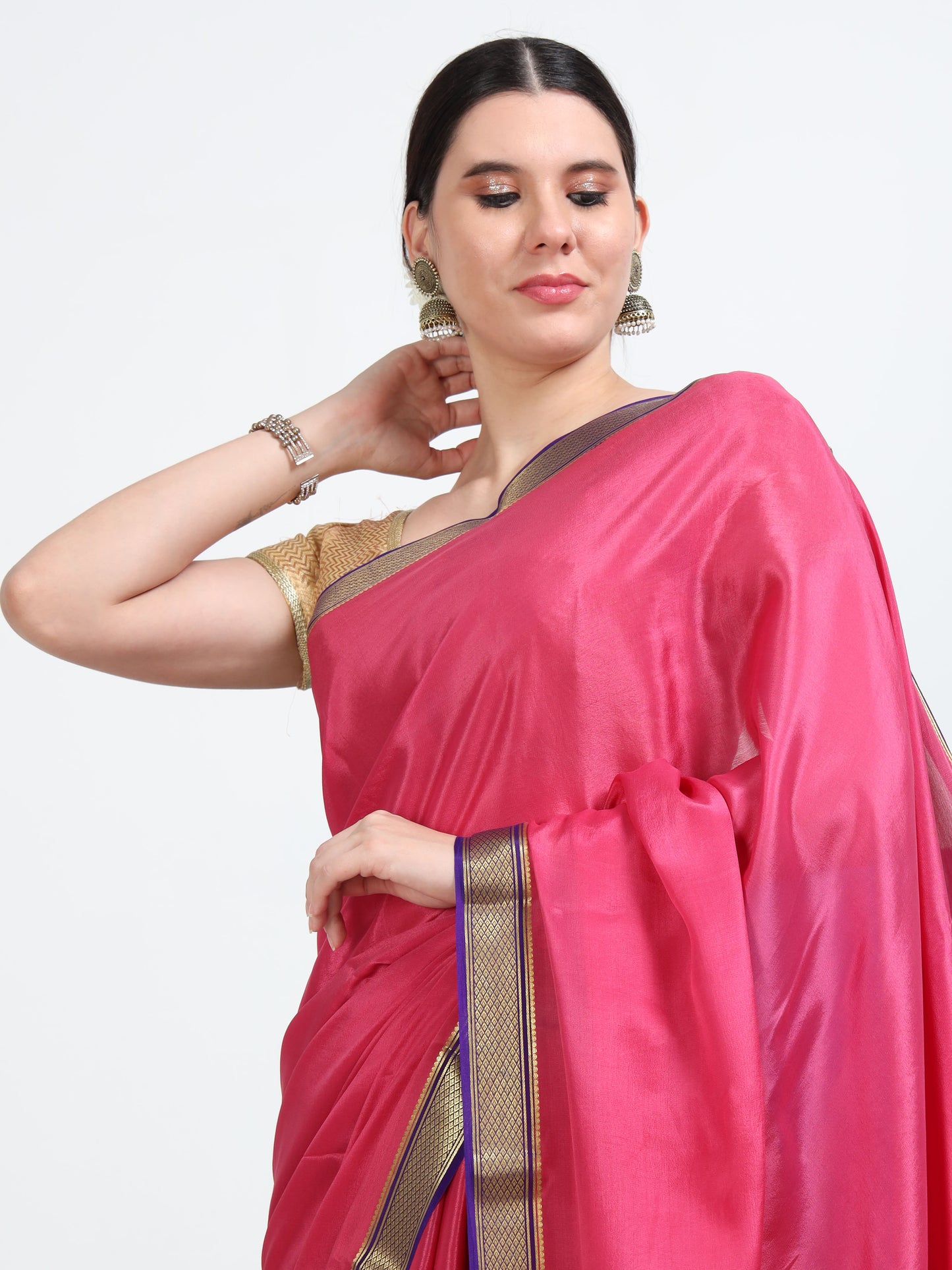 Dark Pink Body With Violet Pallu Pure Mysore Silk Crepe ( MC-MS 1 )