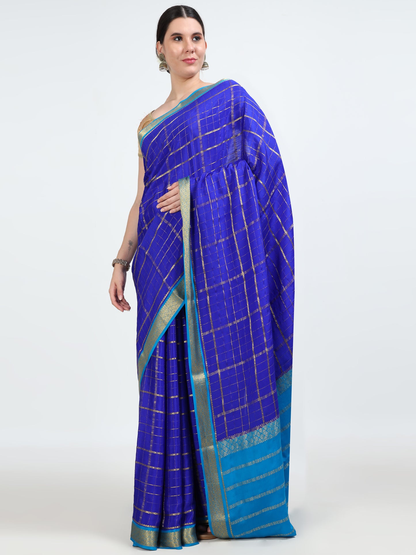 Royal Blue Body With Sky Blue Pallu Pure Mysore Silk Crepe ( MC-MS 6 )