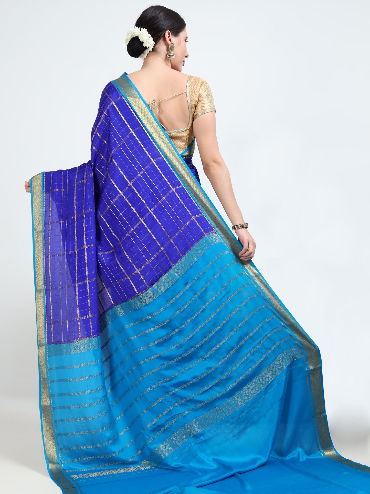Royal Blue Body With Sky Blue Pallu Pure Mysore Silk Crepe ( MC-MS 6 )