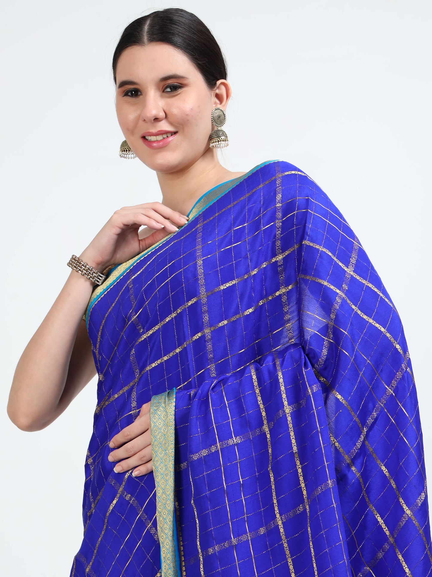 Royal Blue Body With Sky Blue Pallu Pure Mysore Silk Crepe ( MC-MS 6 )