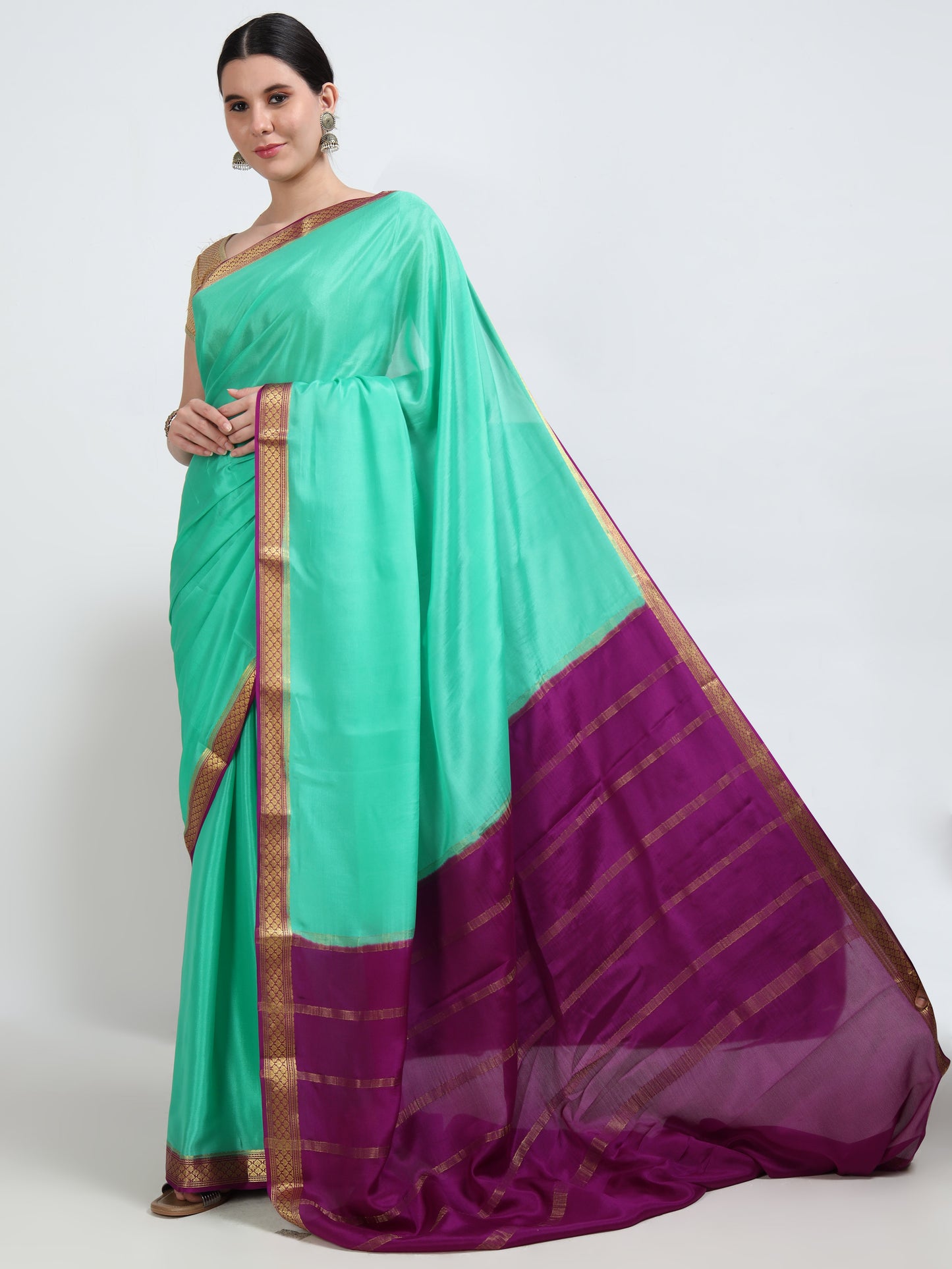 Rexsona Green Body With Majenta Pallu Pure Mysore Silk Crepe ( MC-MS 1 )