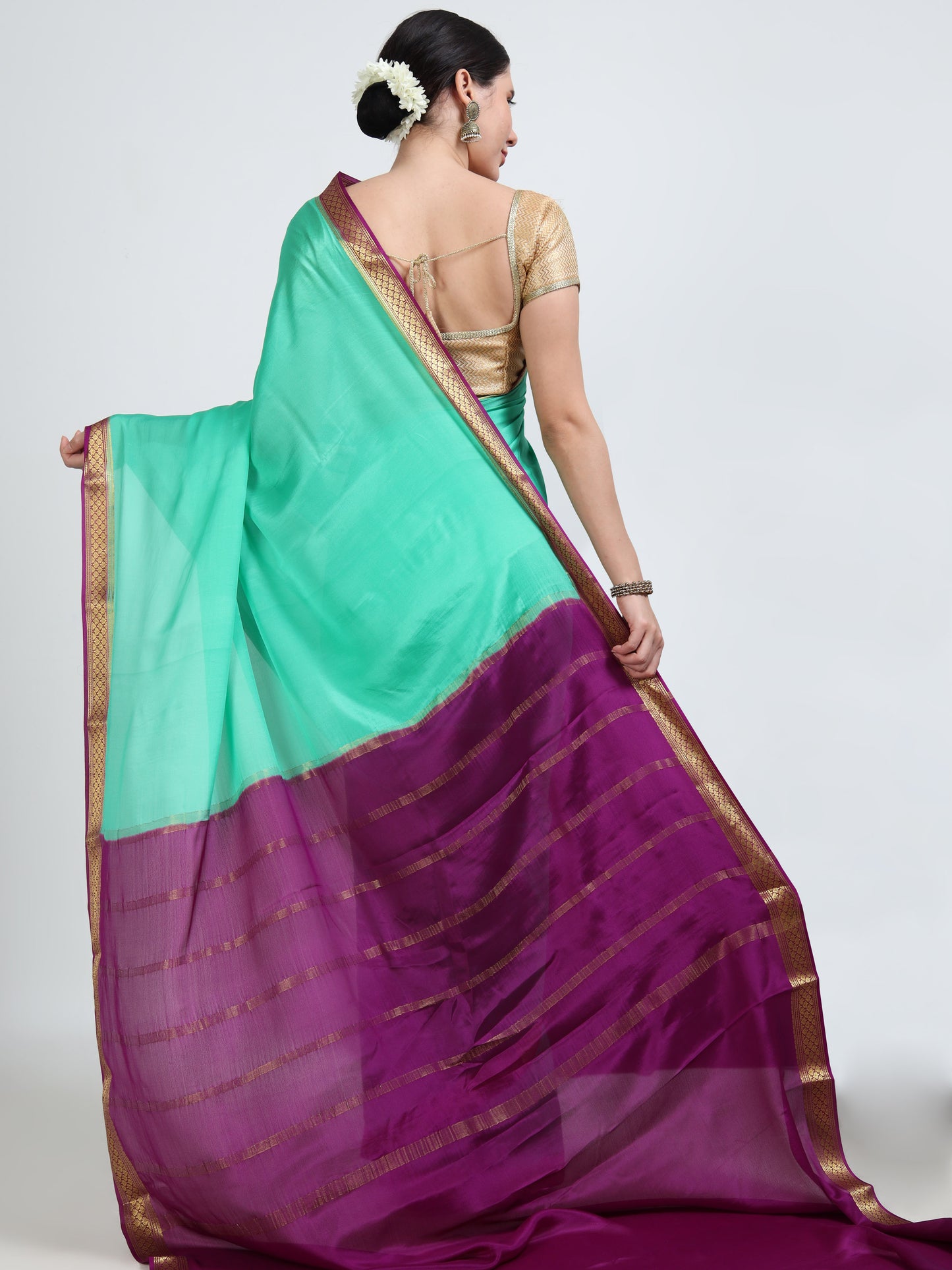 Rexsona Green Body With Majenta Pallu Pure Mysore Silk Crepe ( MC-MS 1 )