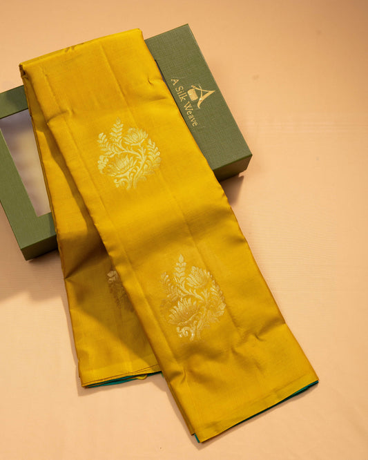 Dark Lemon With Saffire Green Pallu Kanchivaram Pure Soft Silk Saree