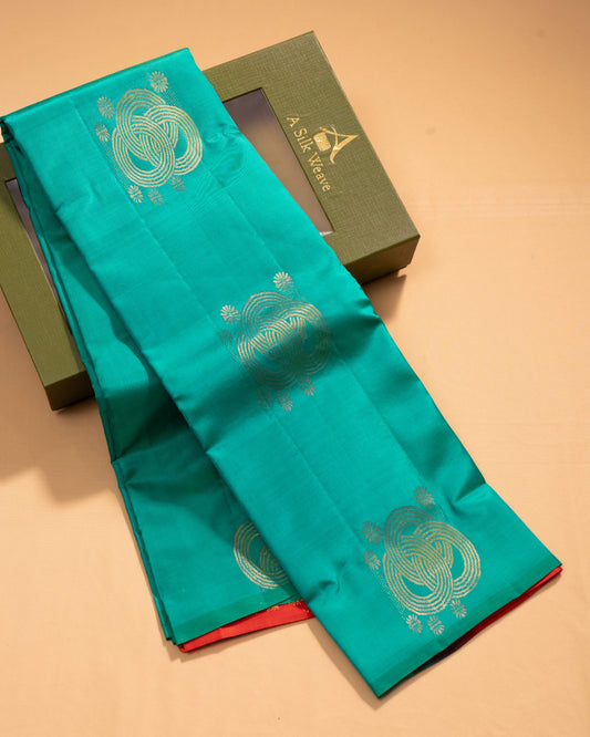 Saffire Green With Rani Pink Pallu Kanchivaram Pure Soft Silk Saree