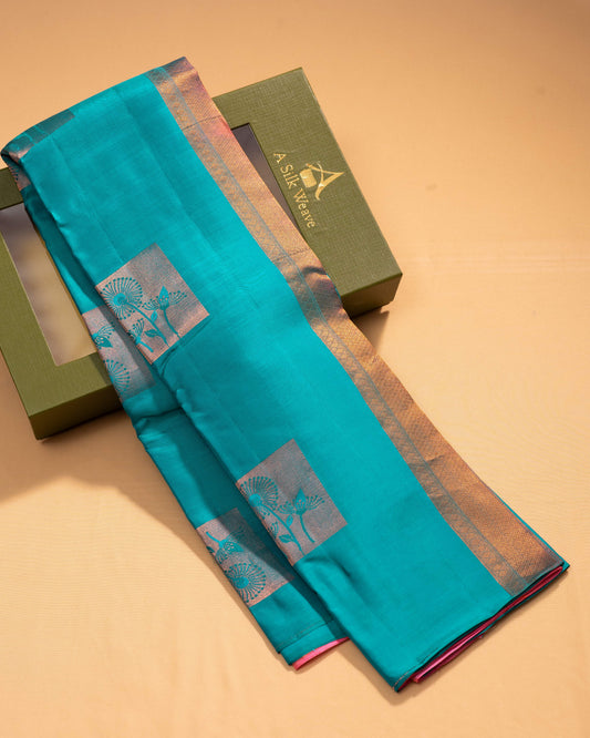 Saffire Blue With Light Pink Pallu Kanchivaram Pure Soft Silk Saree