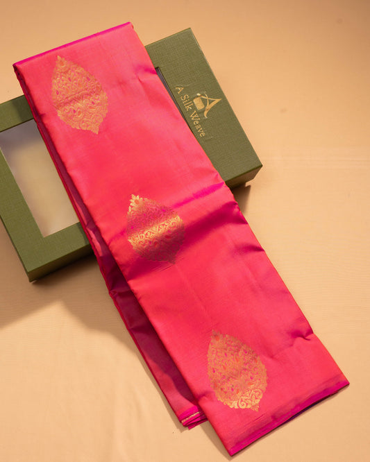Vibrant Rani Pink With Saffire Green Pallu Kanchivaram Pure Soft Silk Saree