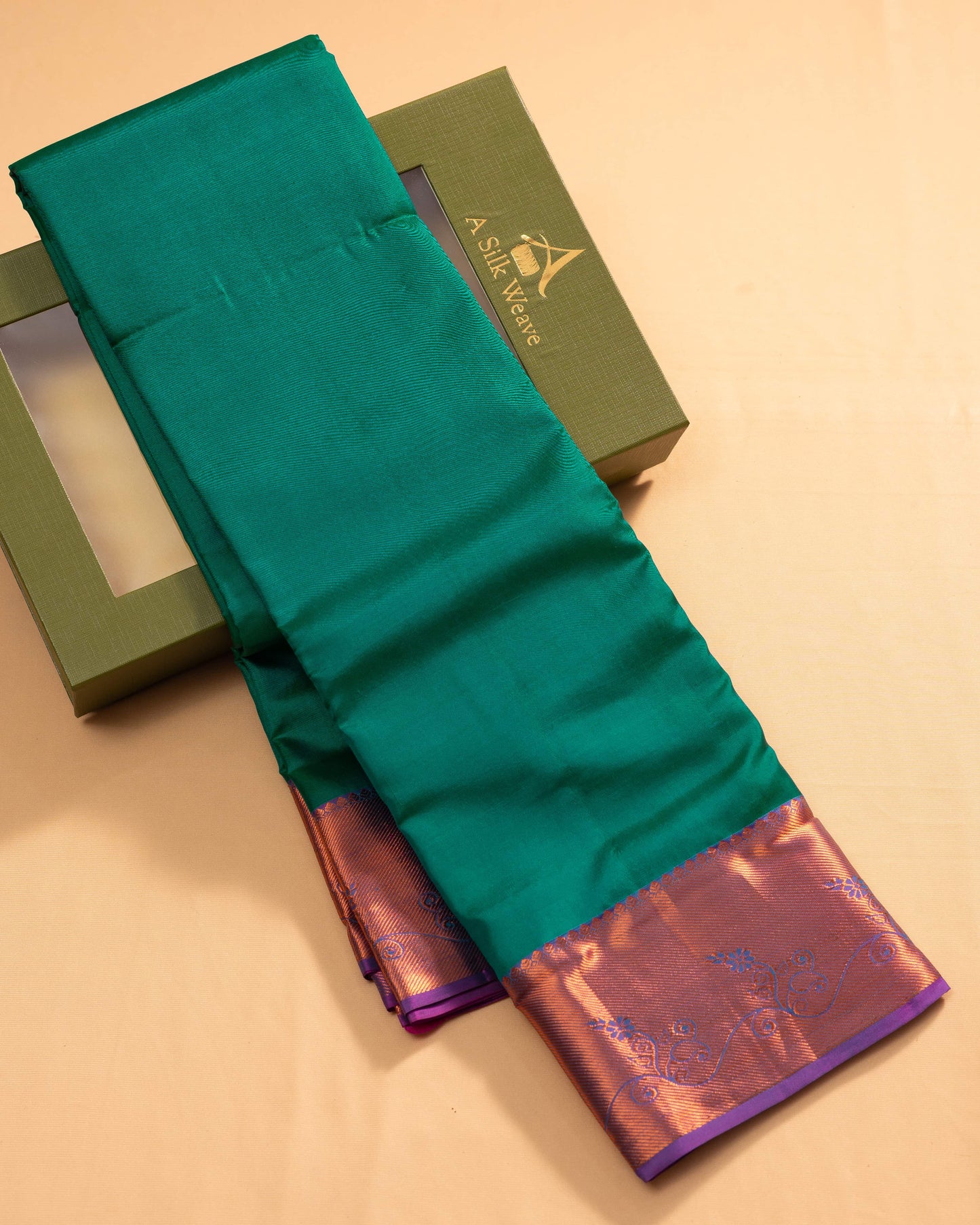 Saffire Green With Rani Pallu Pure Soft Silk Saree