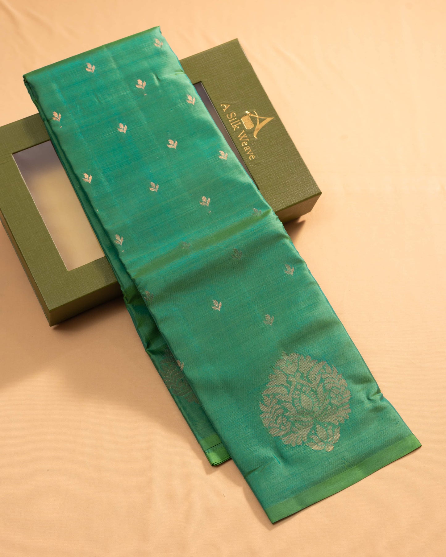 Apple Green With Blue Self Colour Pallu Pure Soft Silk Saree