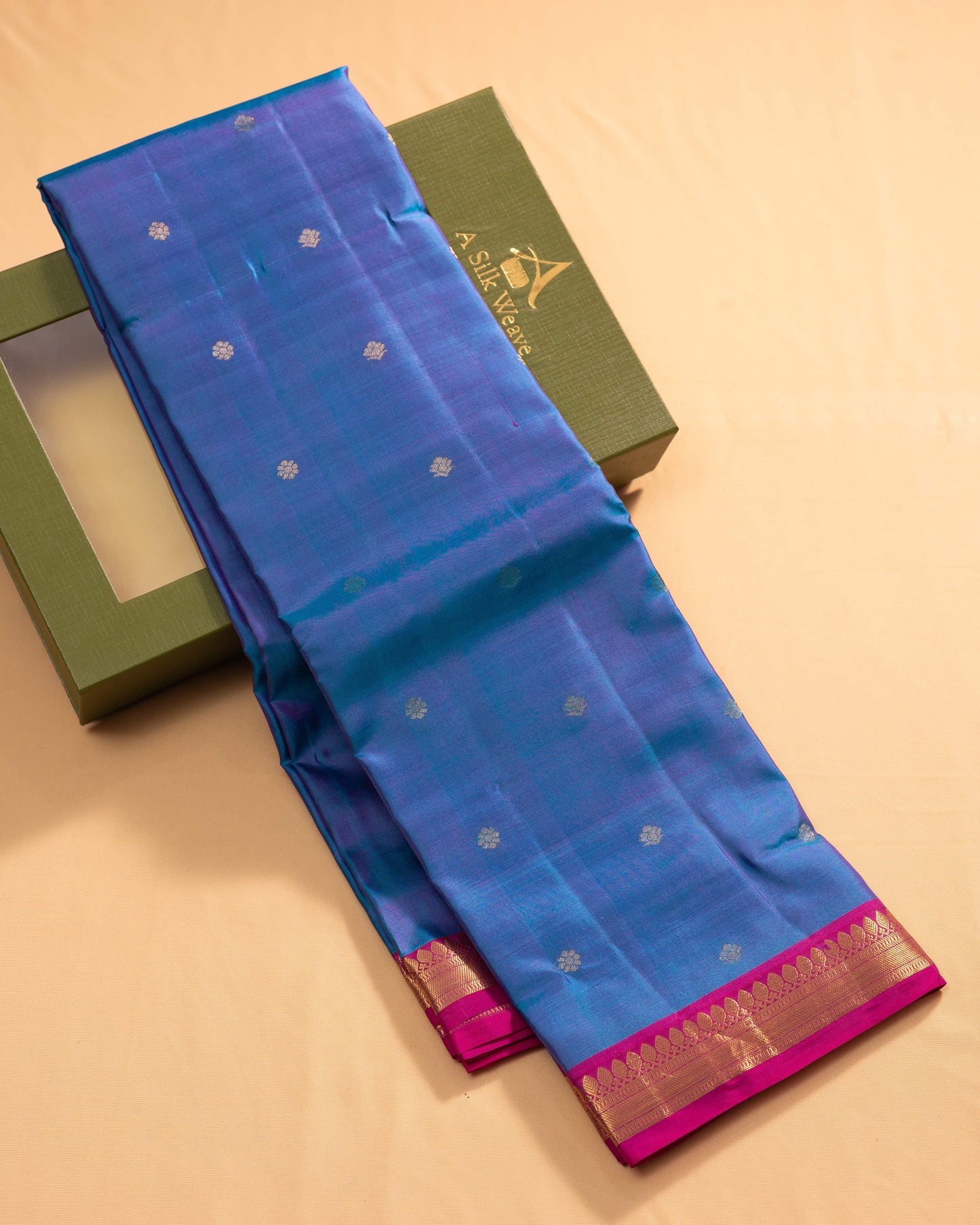 Ananda Blueish pink With Rani Pink Pallu Pure Soft Silk Saree