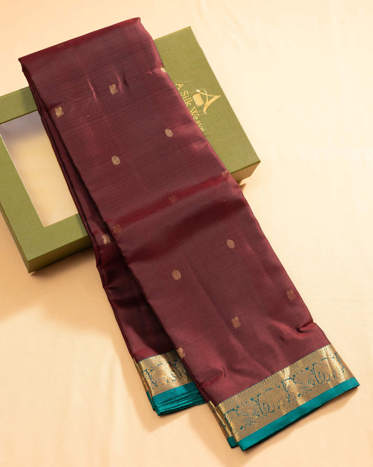 Brillant Maroon Colour With Saffire Green Pallu Kanchivaram Pure Soft Silk Saree