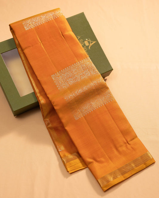 Mango Colour With Maroon Pallu  Kanchivaram Pure Soft Silk Saree