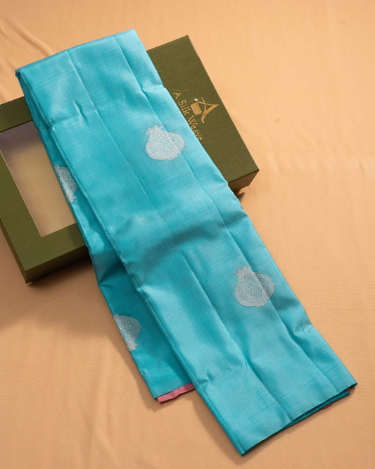 Sky Blue With Light Pink Pallu Kanchivaram Pure Soft Silk Saree