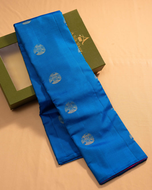 Royal Blue With Rani Pink Pallu Kanchivaram Pure Soft Silk Saree