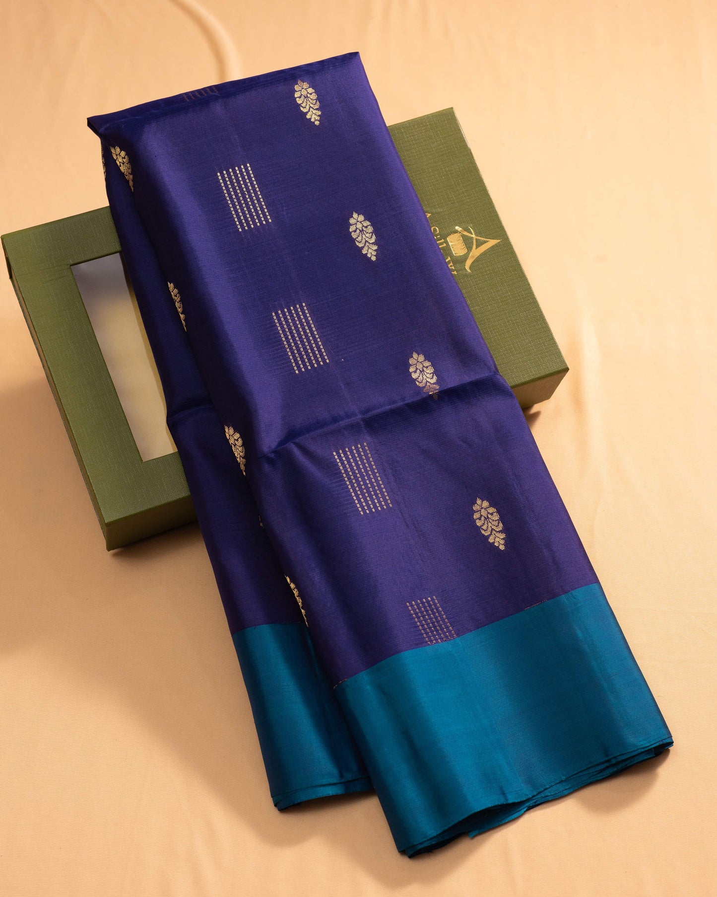 Royal Deeper Blue With Tarquoise Blue Pallu Pure Soft Silk Saree