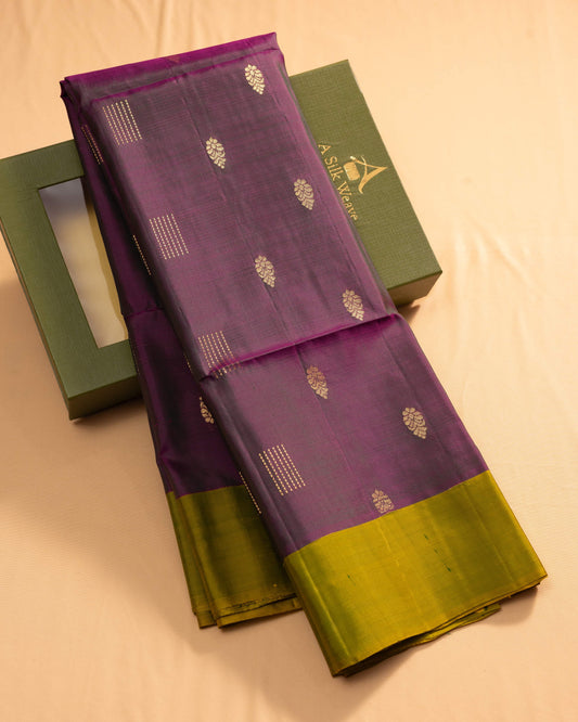 Burgandy With Olive Green Pallu Kanchivaram Pure Soft Silk Saree