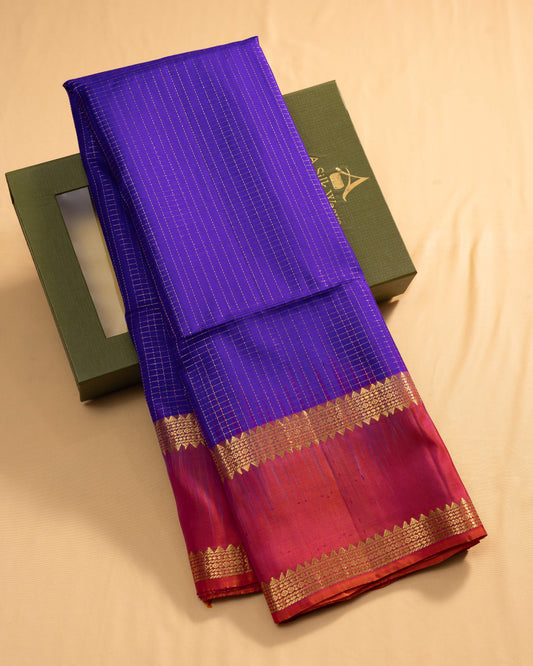 Royal Blue With Tomato Colour Pallu Kanchivaram Pure Soft Silk Saree