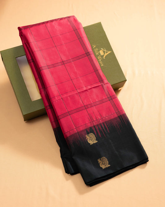 Subtle Rani Pink With Bottle Green Pallu Kanchivaram Pure Soft Silk Saree