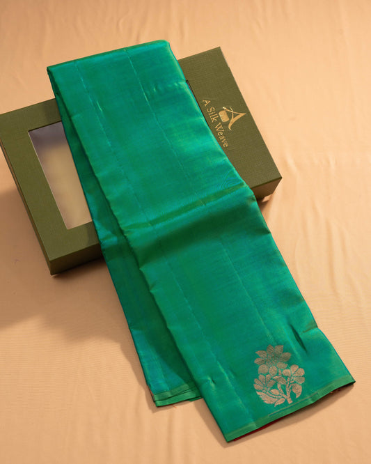 Light Saffire Green Self Print With Rani Pink Pallu Kanchivaram Pure Soft Silk Saree