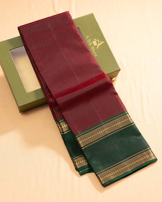 Maroon Colour With Bottle Green Pallu Kanchivaram Pure Soft Silk Saree