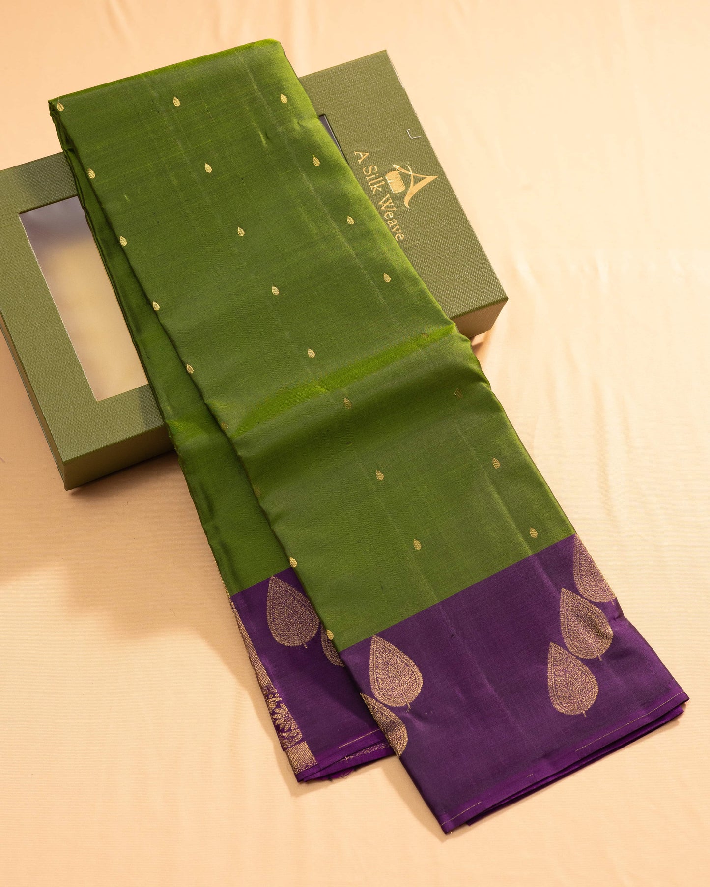 Olive Green With Deeper Burgandy Pallu Pure Soft Silk Saree
