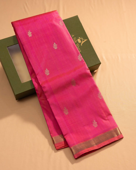 Pinkish Tomato With Self Colour Pallu Kanchivaram Pure Soft Silk Saree