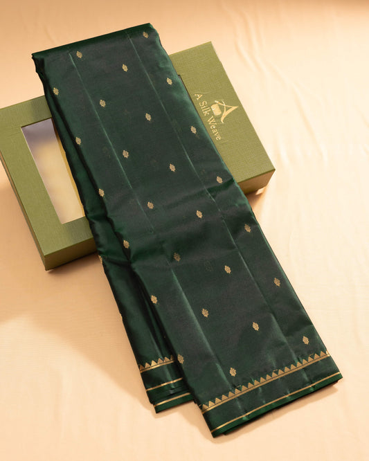Bottle Green With Self Colour Pallu Kanchivaram Pure Soft Silk Saree