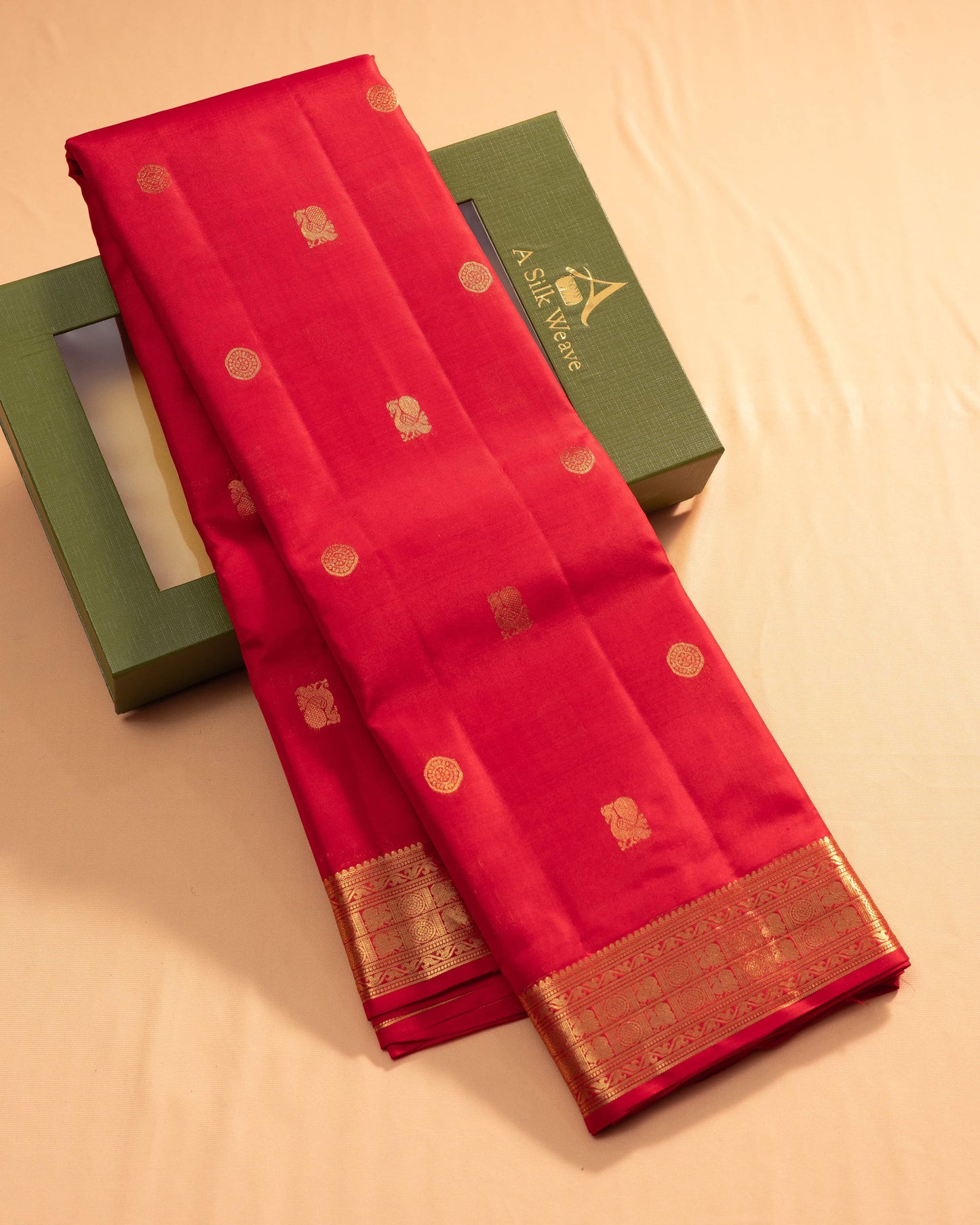 Reddish Orange With Self Colour Kanchivaram Pure Soft Silk Saree