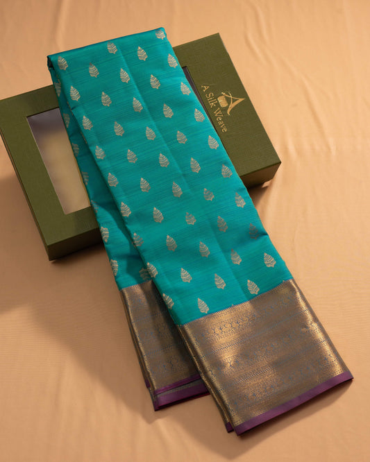 Light Saffire Green With Rani Pink Pallu Pure Silk Signature Blend Saree