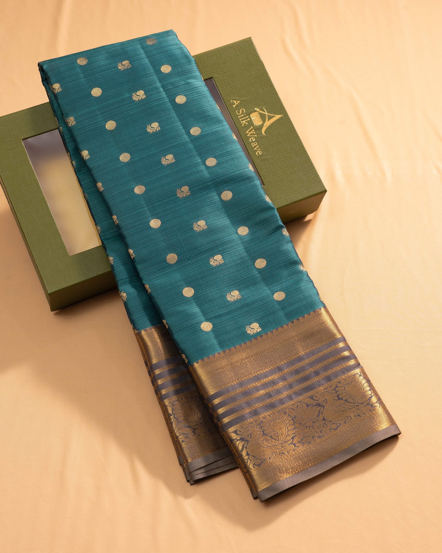 Pastel Greyish Green With Tasar Colour Pallu Pure Silk Signature Blend Saree